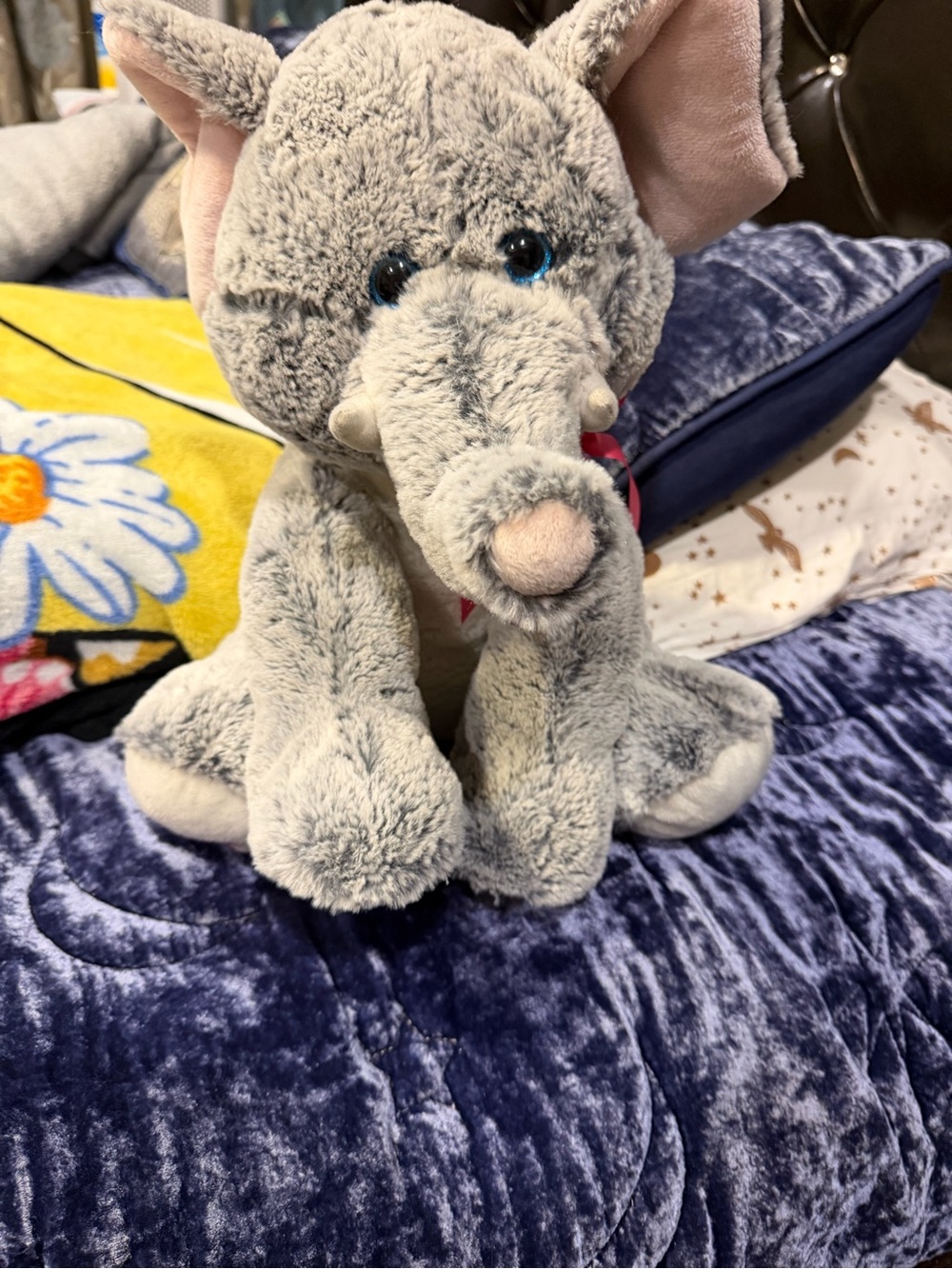 Cuddly Gray Elephant Plush Toy with Blue Eyes
